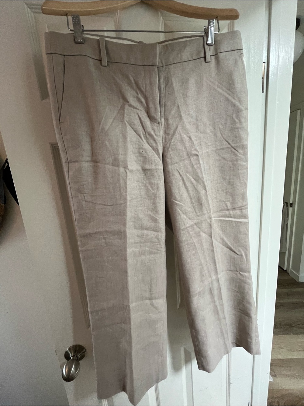Jcrew Beige Wide-Leg Linen Pants